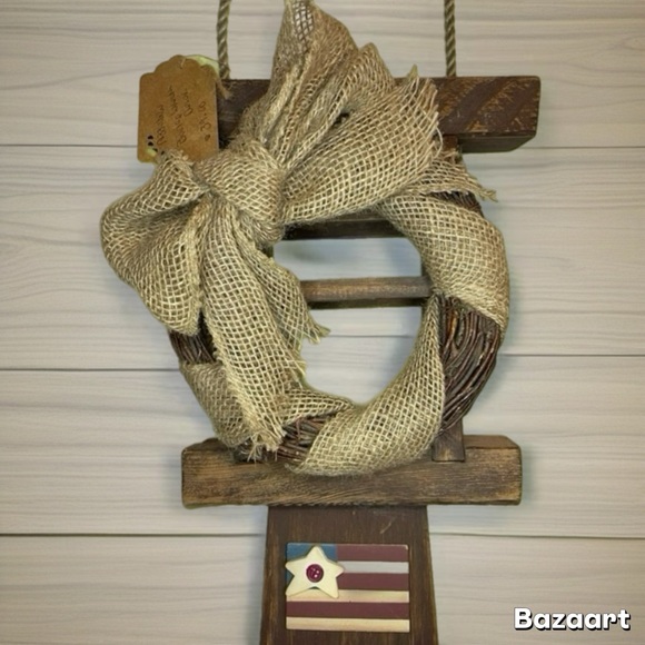 New 16x14 primitive Americana barnwood wreath American flag handmade 4th of july - Picture 1 of 4